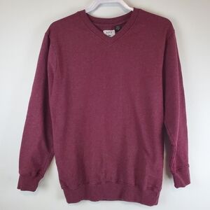 Save The Ocean Earth 100% Recycled V neck Sweatshirt Medium Burgundy Red Knit